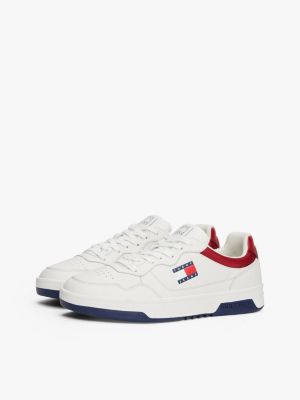white embossed cupsole trainers with leather for men tommy jeans