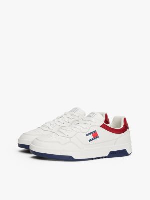 weiß leicht rutschhemmender cupsole-ledersneaker für herren - tommy jeans