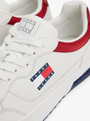 white embossed cupsole trainers with leather for men tommy jeans
