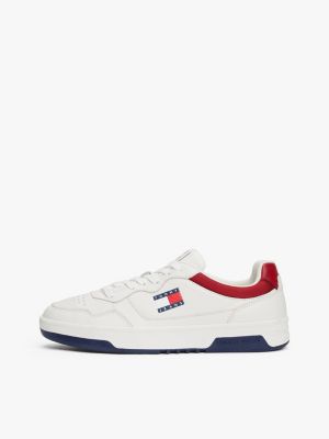 white embossed cupsole trainers with leather for men tommy jeans