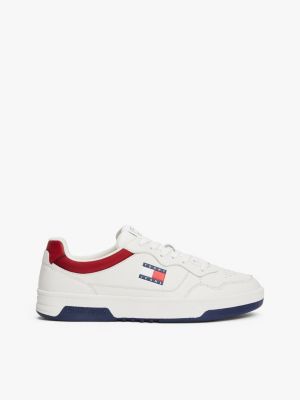 white leather colour-blocked cupsole trainers for men tommy jeans