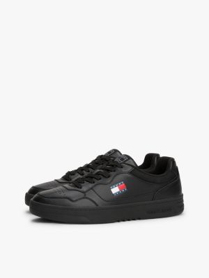 black leather cupsole fine cleat trainers for men tommy jeans