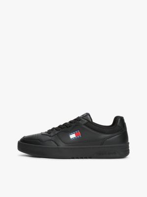 black leather cupsole fine cleat trainers for men tommy jeans