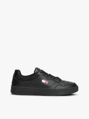 baskets en cuir crantées à semelle cuvette black pour hommes tommy jeans