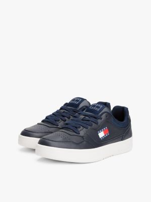 blue leather cupsole fine cleat trainers for men tommy jeans