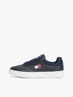 blue embossed cupsole trainers with leather for men tommy jeans