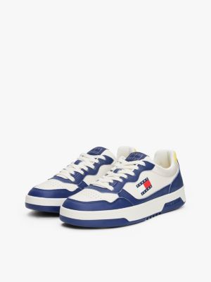 multi embossed cupsole trainers with leather for men tommy jeans