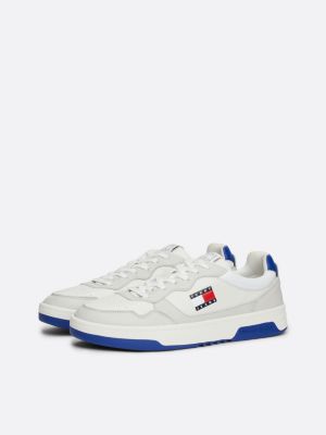 white leather colour-blocked cupsole trainers for men tommy jeans