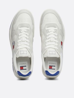 white leather colour-blocked cupsole trainers for men tommy jeans