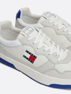 white leather colour-blocked cupsole trainers for men tommy jeans