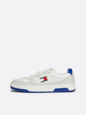 white leather colour-blocked cupsole trainers for men tommy jeans