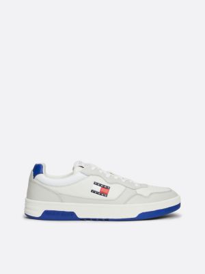 white leather colour-blocked cupsole trainers for men tommy jeans