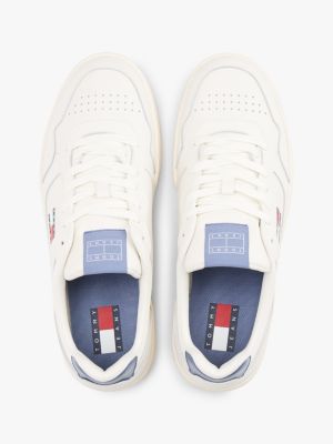 black leather mix embossed cupsole trainers for men tommy jeans