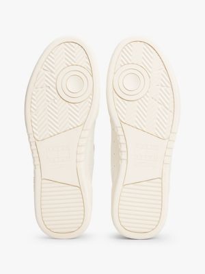 black leather mix embossed cupsole trainers for men tommy jeans