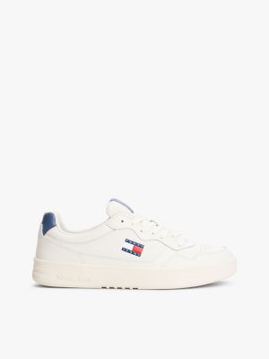black leather mix embossed cupsole trainers for men tommy jeans