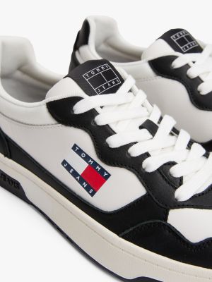 multi embossed cupsole trainers with leather for men tommy jeans