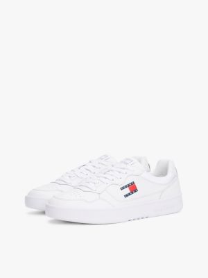 white leather cupsole fine cleat trainers for men tommy jeans