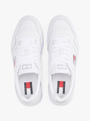 white leather cupsole fine cleat trainers for men tommy jeans