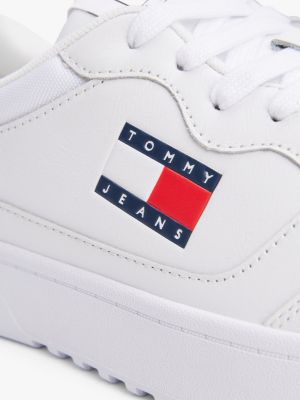 weiß leicht rutschhemmender cupsole-ledersneaker für herren - tommy jeans