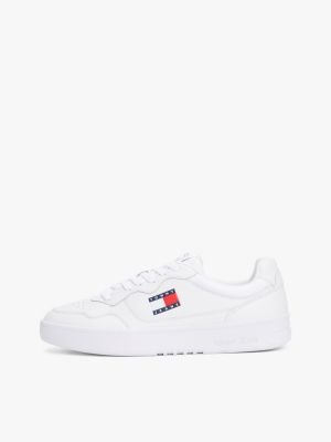 white embossed cupsole trainers with leather for men tommy jeans