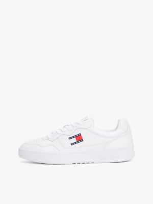 white leather cupsole fine cleat trainers for men tommy jeans