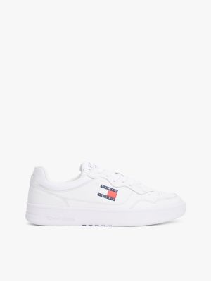 white leather cupsole fine cleat trainers for men tommy jeans