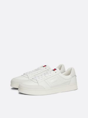 sneakers in pelle con logo tono su tono bianco da uomini tommy jeans