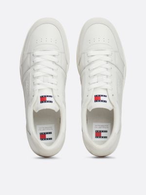 white tonal logo leather cupsole trainers for men tommy jeans