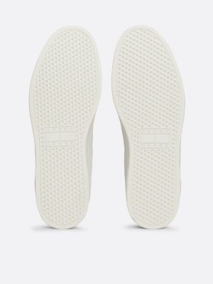 white tonal logo leather cupsole trainers for men tommy jeans