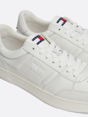 sneakers in pelle con logo tono su tono bianco da uomini tommy jeans