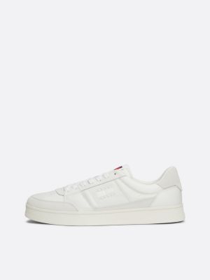 white tonal logo leather cupsole trainers for men tommy jeans