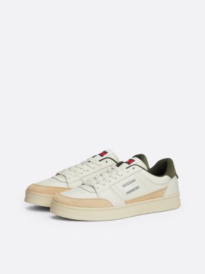 white tonal logo leather cupsole trainers for men tommy jeans