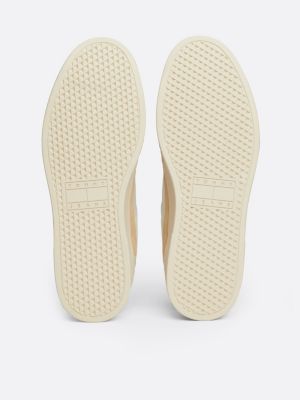 white tonal logo leather cupsole trainers for men tommy jeans