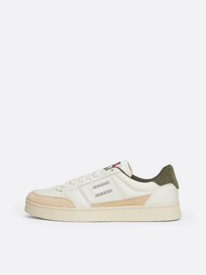 white tonal logo leather cupsole trainers for men tommy jeans