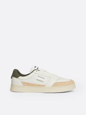 white tonal logo leather cupsole trainers for men tommy jeans