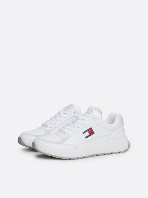 sneakers running in pelle con suola spessa bianco da uomini tommy jeans