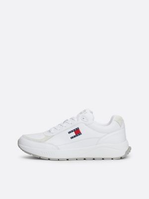 sneakers running in pelle con suola spessa bianco da uomini tommy jeans