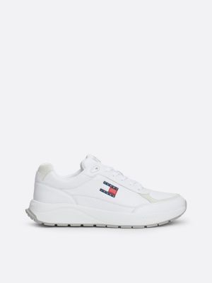 sneakers running in pelle con suola spessa white da uomini tommy jeans