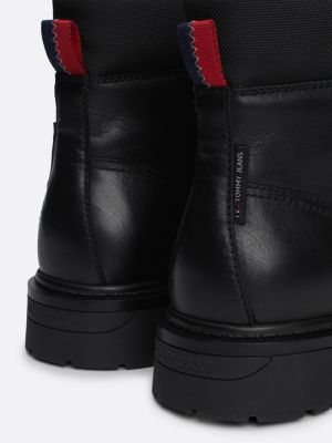 black leather cleat lace-up mid boots for men tommy jeans