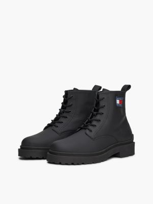 black matte leather cleat lace-up boots for men tommy jeans