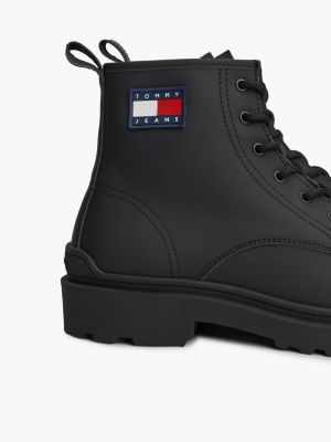 black matte leather cleat lace-up boots for men tommy jeans