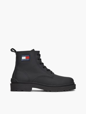 black matte leather cleat lace-up boots for men tommy jeans