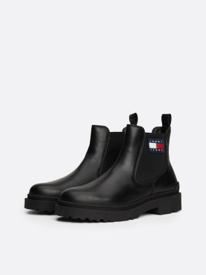 black rubberised logo leather cleat chelsea boots for men tommy jeans