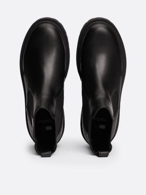 bottines chelsea en cuir crantées à logo noir pour hommes tommy jeans