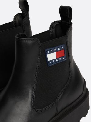 black rubberised logo leather cleat chelsea boots for men tommy jeans