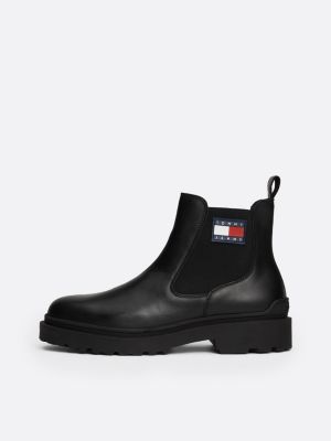 bottines chelsea en cuir crantées à logo noir pour hommes tommy jeans