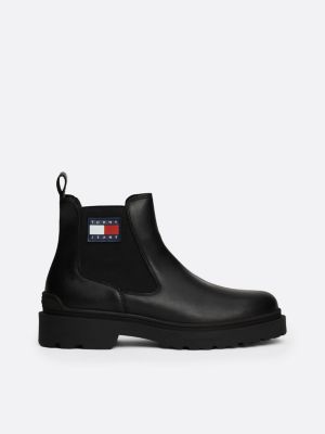 black rubberised logo leather cleat chelsea boots for men tommy jeans