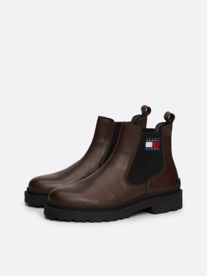 black rubberised logo leather cleat chelsea boots for men tommy jeans