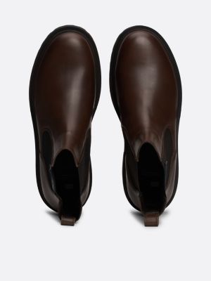 black rubberised logo leather cleat chelsea boots for men tommy jeans