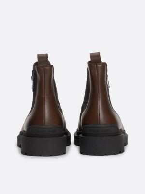 black rubberised logo leather cleat chelsea boots for men tommy jeans